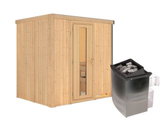 Systemsauna Bodin mit isolierter Holztür SET mit Ofen 9kW integr. Strg 1960x1510x1980mm