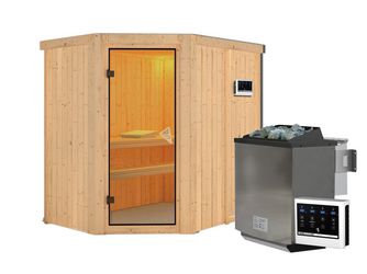 Systemsauna Carin SET mit Ofen 9kW Bio ext. Strg Easy, bronzierte Tür 1510x1960x1980mm