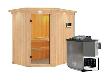 Systemsauna Carin mit Kranz SET mit Ofen 9kW Bio ext. Strg. Easy 1650x2100x2020mm Systemsauna Carin mit Kranz SET mit Ofen 9kW Bio ext. Strg. Easy 1650x2100x2020mm
