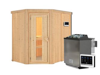 Systemsauna Carin mit isolierter Holztür SET mit Ofen 9kW Bio ext. Strg. Easy 1510x1960x1980mm