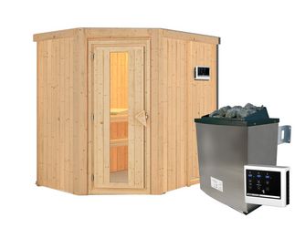 Systemsauna Carin mit isolierter Holztür SET mit Ofen 9kW ext. Strg. Easy 1510x1960x1980mm