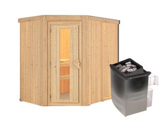 Systemsauna Carin mit isolierter Holztür SET mit Ofen 9kW integr. Strg 1510x1960x1980mm