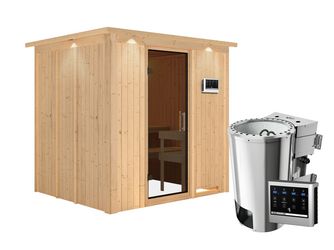 Systemsauna Daria mit Tür graphit und Kranz SET Ofen 3,6kW Bio-Ofen externe Strg. Easy 2100x1840x2020mm Systemsauna Daria mit Tür graphit und Kranz SET Ofen 3,6kW Bio-Ofen externe Strg. Easy 2100x1840x2020mm