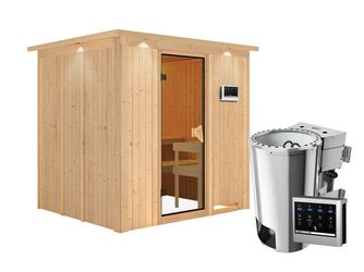 Systemsauna Daria mit bronz. Tür und Kranz SET mit Bio-Ofen 3,6kW ext. Steuerung modern 2100x1840x2020mm Systemsauna Daria mit bronz. Tür und Kranz SET mit Bio-Ofen 3,6kW ext. Steuerung modern 2100x1840x2020mm