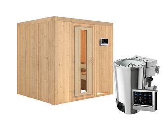 Systemsauna Daria mit isolierter Holztür SET Ofen 3,6kW Bio-Ofen externe Strg. Easy 1960x1700x1980mm