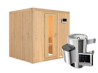 Systemsauna Daria mit isolierter Holztür SET mit Ofen 3,6kW ext. Strg. Easy 1960x1700x1980mm