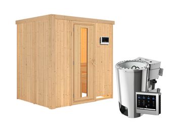 Systemsauna Fanja mit isolierter Holztür SET Ofen 3,6kW Bio-Ofen externe Strg. Easy 1960x1510x1980mm
