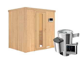 Systemsauna Fanja mit isolierter Holztür SET mit Ofen 3,6kW ext. Strg. Easy 1960x1510x1980mm