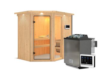 Systemsauna Fiona 1 mit bronz. Tür und Kranz SET mit Ofen 9kW Bio externe Strg Easy 2100x1650x2020mm Systemsauna Fiona 1 mit bronz. Tür und Kranz SET mit Ofen 9kW Bio externe Strg Easy 2100x1650x2020mm