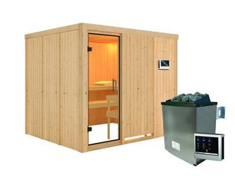 Systemsauna Gobin mit Klarglastür SET Ofen 9KW externe Strg easy 2310x1960x1980mm Systemsauna Gobin mit Klarglastür SET Ofen 9KW externe Strg easy 2310x1960x1980mm