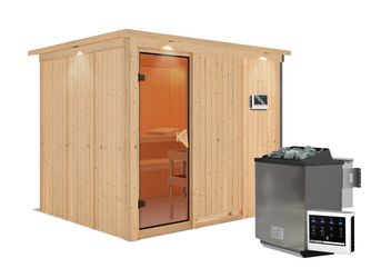 Systemsauna Gobin mit Kranz SET mit Ofen 9kW Bio ext. Strg. Easy 2450x2100x2020mm