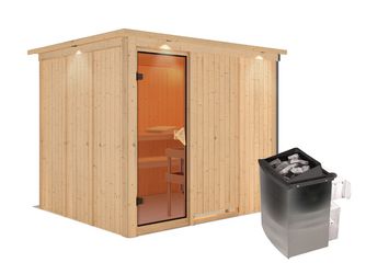 Systemsauna Gobin mit Kranz SET mit Ofen 9kW int. Strg. 2450x2100x2020mm Systemsauna Gobin mit Kranz SET mit Ofen 9kW int. Strg. 2450x2100x2020mm