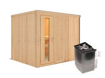 Systemsauna Gobin mit isolierter Holztür SET mit Ofen 9kW integr. Strg 2310x1960x1980mm