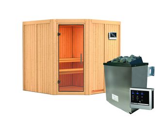 Systemsauna Jarin mit Klarglastür SET mit Ofen 9KW externe Strg easy 1960x1960x1980mm Systemsauna Jarin mit Klarglastür SET mit Ofen 9KW externe Strg easy 1960x1960x1980mm
