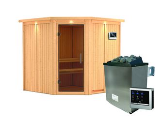Systemsauna Jarin mit Kranz und Tür graphit SET mit Ofen 9kW ext. Strg Easy 2100x2100x2020mm Systemsauna Jarin mit Kranz und Tür graphit SET mit Ofen 9kW ext. Strg Easy 2100x2100x2020mm