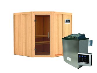 Systemsauna Jarin mit Tür graphit SET mit Ofen 9kW ext. Strg Easy 1960x1960x1980mm Systemsauna Jarin mit Tür graphit SET mit Ofen 9kW ext. Strg Easy 1960x1960x1980mm