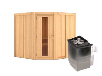 Systemsauna Jarin mit isolierter Holztür SET mit Ofen 9kW integr. Strg 1960x1960x1980mm