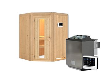 Systemsauna Larin mit isolierter Holztür SET mit Ofen 9kW Bio ext. Strg. Easy 1510x1510x1980mm