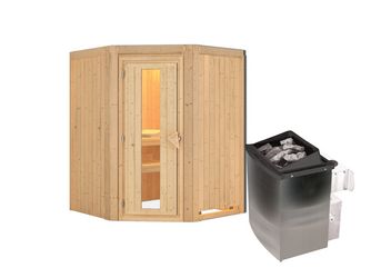 Systemsauna Larin mit isolierter Holztür SET mit Ofen 9kW integr. Strg 1510x1510x1980mm