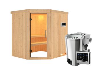 Systemsauna Lilja mit Klarglastür SET Ofen 3,6kW Bio-Ofen externe Strg. Easy 1960x1700x1980mm Systemsauna Lilja mit Klarglastür SET Ofen 3,6kW Bio-Ofen externe Strg. Easy 1960x1700x1980mm