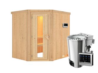Systemsauna Lilja mit isolierter Holztür SET Ofen 3,6kW Bio-Ofen externe Strg. Easy 1960x1700x1980mm