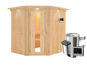 Systemsauna Lilja mit isolierter Holztür und Kranz SET mit Ofen 3,6kW ext. Strg. Easy 2100x1840x2020mm
