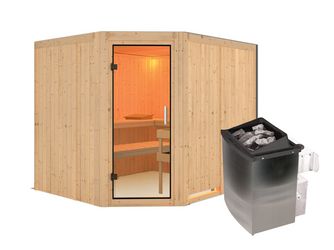 Systemsauna Malin mit Klarglastür SET Ofen 9kW integr. Strg 2310x1960x1980mm Systemsauna Malin mit Klarglastür SET Ofen 9kW integr. Strg 2310x1960x1980mm