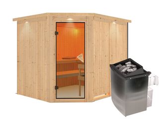 Systemsauna Malin mit Kranz SET mit Ofen 9kW int. Strg. 2450x2100x2020mm Systemsauna Malin mit Kranz SET mit Ofen 9kW int. Strg. 2450x2100x2020mm