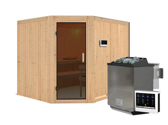 Systemsauna Malin mit Tür graphit SET mit Ofen 9kW Bio ext. Strg Easy 2310x1960x1980mm