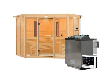 Systemsauna Multifunktionskabine Asta mit bronz. Tür und Kranz SET mit Ofen 9kW Bio ext. Strg. 2450x2450x2020mm