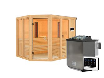 Systemsauna Multifunktionskabine Ava mit bronz. Tür SET mit Ofen 9kW Bio ext. Strg. 2310x1960x1980mm