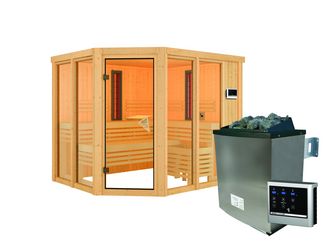 Systemsauna Multifunktionskabine Ava mit bronz. Tür SET mit Ofen 9kW ext. Strg. 2310x1960x1980mm