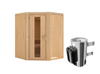 Systemsauna Nanja mit isolierter Holztür SET Ofen 3,6kW intgr. Strg 1510x1510x1980mm