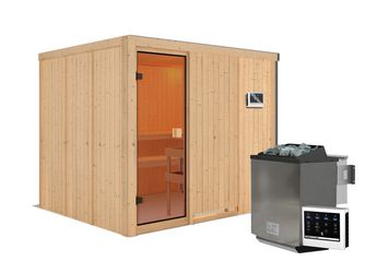 Systemsauna Nybro mit bronz. Tür SET mit Ofen 9kW Bio mit ext. Strg. 2310x1960x1980mm Systemsauna Nybro mit bronz. Tür SET mit Ofen 9kW Bio mit ext. Strg. 2310x1960x1980mm