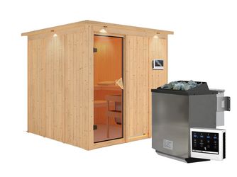 Systemsauna Rodin mit Kranz SET mit Ofen 9kW Bio ext. Strg. Easy 2100x2100x2020mm