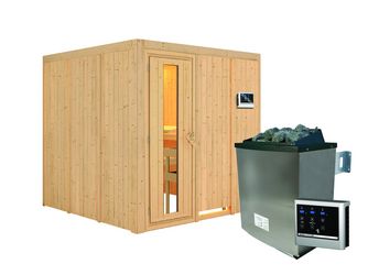 Systemsauna Rodin mit isolierter Holztür SET mit Ofen 9kW ext. Strg Easy 1960x1960x1980mm