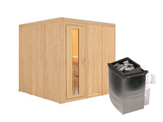 Systemsauna Rodin mit isolierter Holztür SET mit Ofen 9kW integr. Strg 1960x1960x1980mm