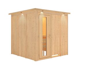 Systemsauna Rodin mit isolierter Holztür und Kranz 2100x2100x2020mm