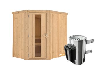 Systemsauna Saja mit isolierter Holztür SET Ofen 3,6kW intgr. Strg 1510x1960x1980mm