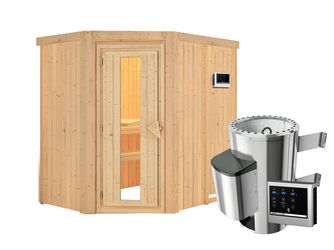 Systemsauna Saja mit isolierter Holztür SET mit Ofen 3,6kW ext. Strg. Easy 1510x1960x1980mm