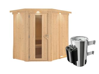 Systemsauna Saja mit isolierter Holztür und Kranz SET Ofen 3,6kW intgr. Strg 1650x2100x2020mm