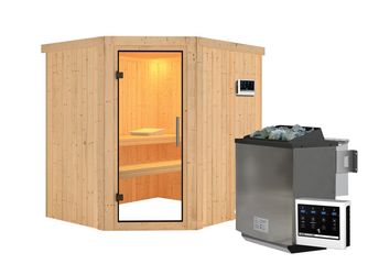 Systemsauna Siirin mit Klarglastür SET Ofen 9kW Bio externe Strg easy 1960x1700x1980mm Systemsauna Siirin mit Klarglastür SET Ofen 9kW Bio externe Strg easy 1960x1700x1980mm