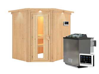 Systemsauna Siirin mit Kranz und isolierter Holztür SET mit Ofen 9kW Bio ext. Strg Easy 2100x1840x2020mm