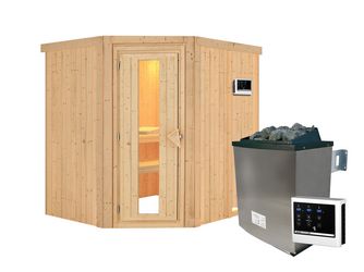 Systemsauna Siirin mit isolierter Holztür SET mit Ofen 9kW ext. Strg Easy 1960x1700x1980mm