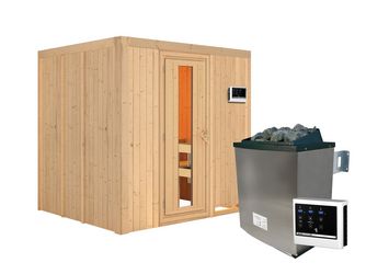 Systemsauna Sodin mit isolierter Holztür SET mit Ofen 9kW ext. Strg. Easy 1960x1700x1980mm