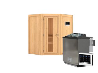 Systemsauna Taurin mit isolierter Holztür SET mit Ofen 9kW Bio ext. Strg. Easy 1700x1510x1980mm