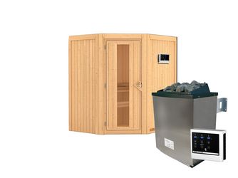 Systemsauna Taurin mit isolierter Holztür SET mit Ofen 9kW ext. Strg. Easy 1700x1510x1980mm