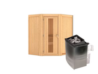 Systemsauna Taurin mit isolierter Holztür SET mit Ofen 9kW integr. Strg. 1700x1510x1980mm