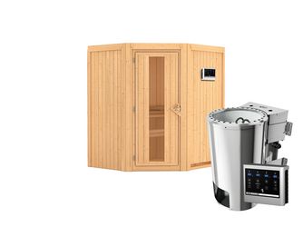 Systemsauna Tonja mit isolierter Holztür SET Ofen 3,6kW Bio-Ofen externe Strg. Easy 1700x1510x1980mm