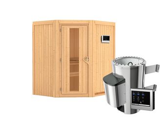 Systemsauna Tonja mit isolierter Holztür SET mit Ofen 3,6kW ext. Strg. Easy 1700x1510x1980mm